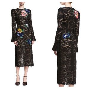 $4,500 Monique Lhuillier Sequin Floral Black Lace Dress
